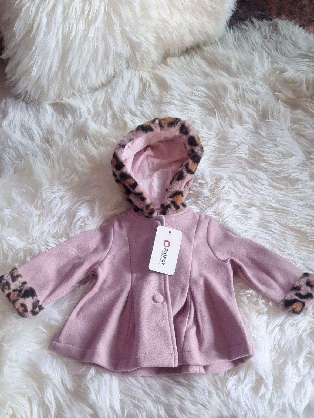 PatPat Girls' Pink Hooded Faux-Fur Trim Coat